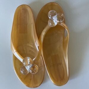 Gold Jelly Thong Sandals with Baubles